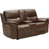 Kaden Power Reclining Console Loveseat w/ Lumbar in Jarod Brown Leather